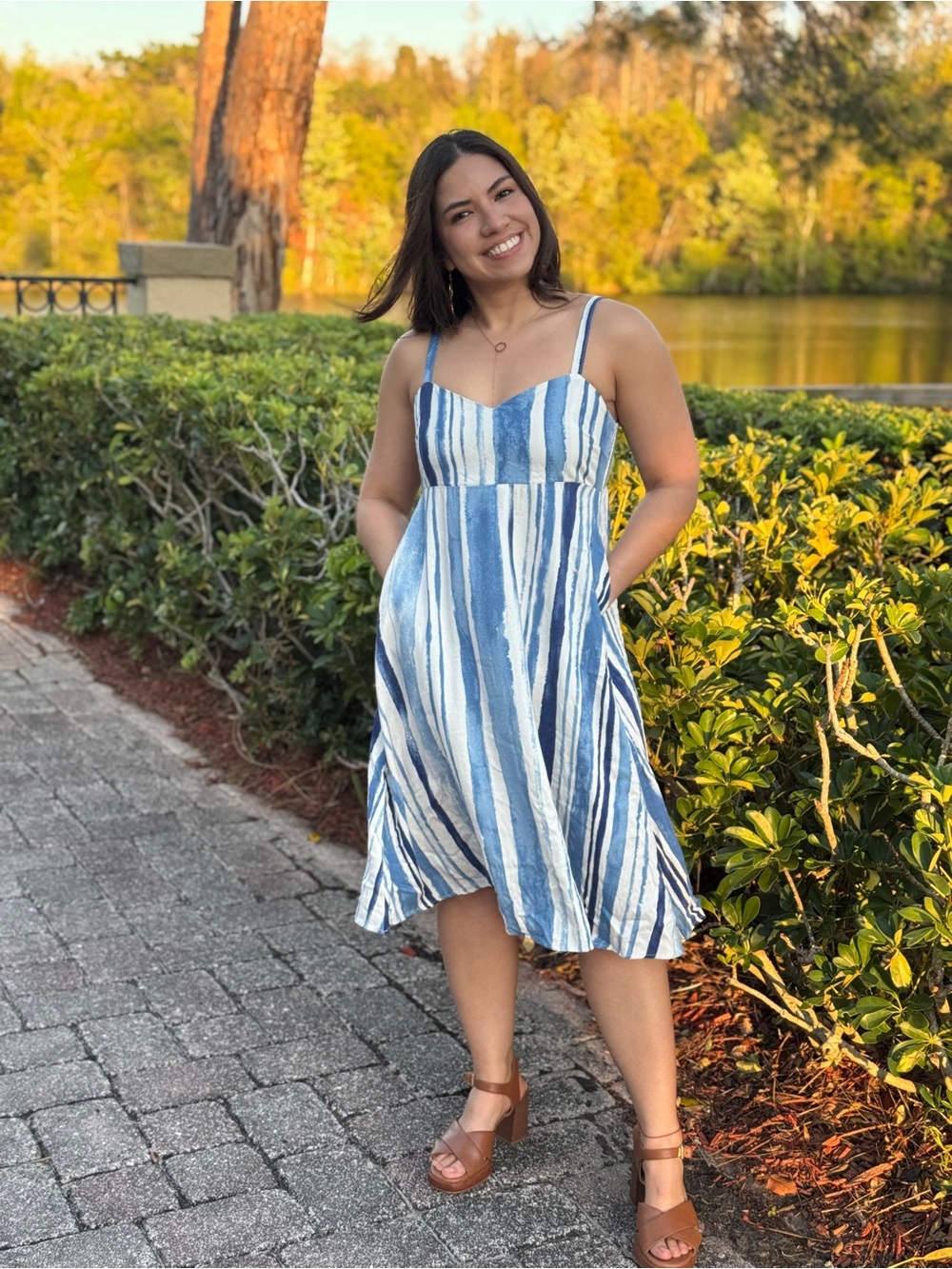 Blue & White Striped Spaghetti Strap Sundress